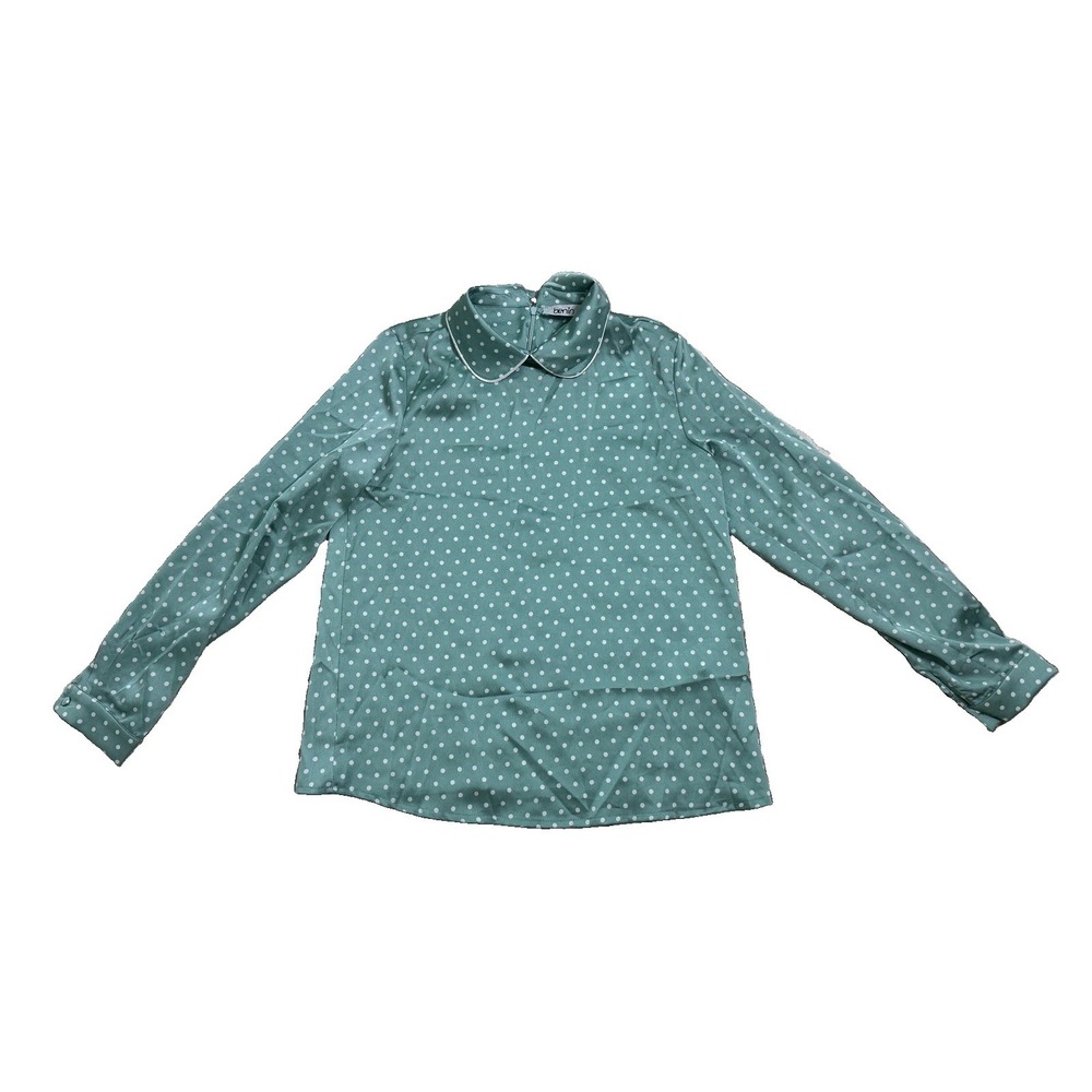 Benin Mint White Polka Dot Collared Long Sleeve Blouse Zip Sz 6 38 2BN60269